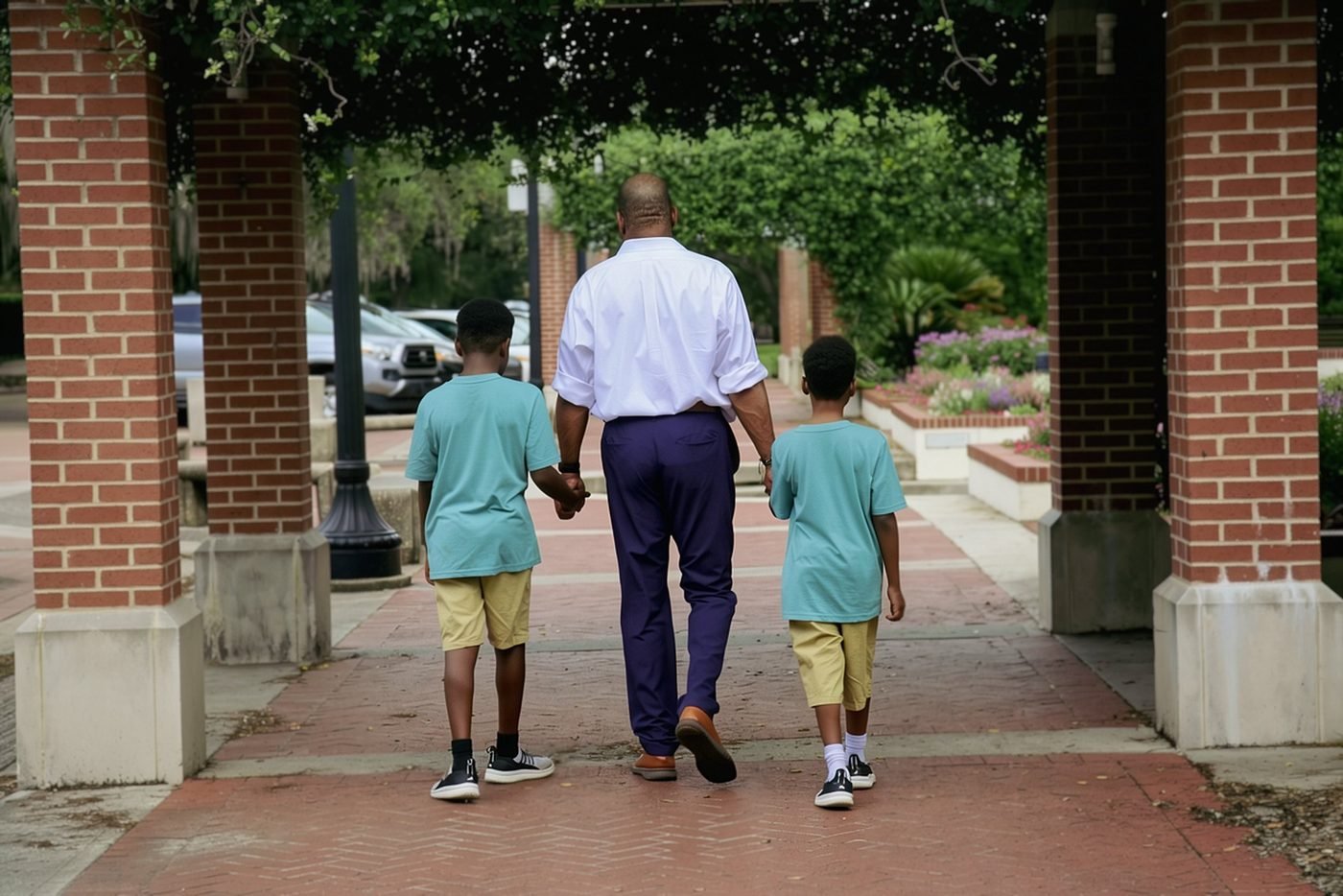 Donald Sipp Jr. walking with his two sons